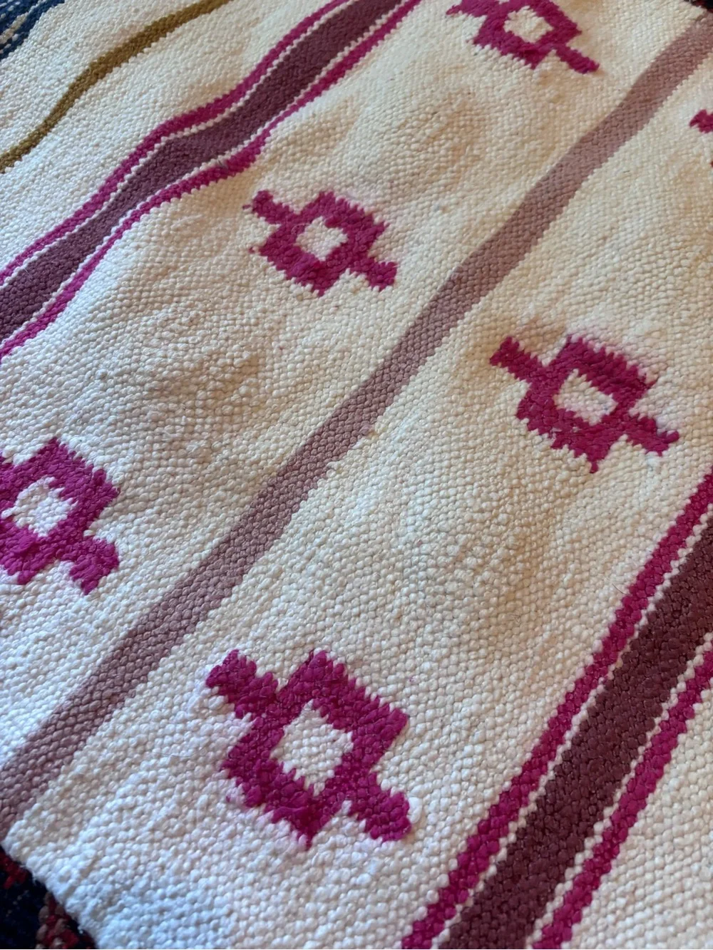Anthropologie Ivory Bath Mat with Pink Geometric Accents